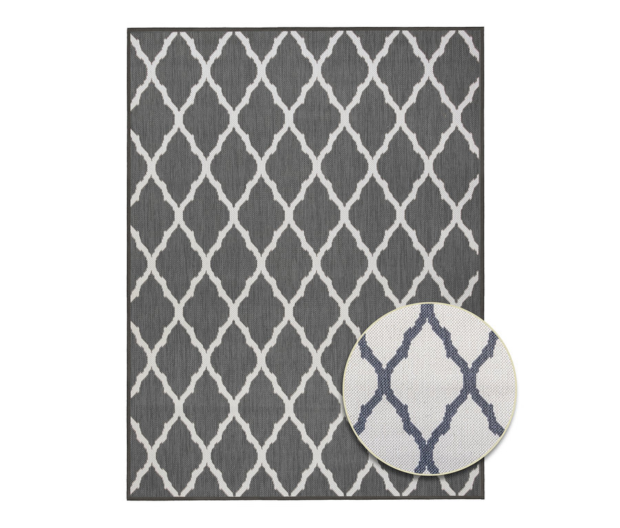 Grauer Outdoor-Wende teppich »Rhombus« mit Rautenmuster.