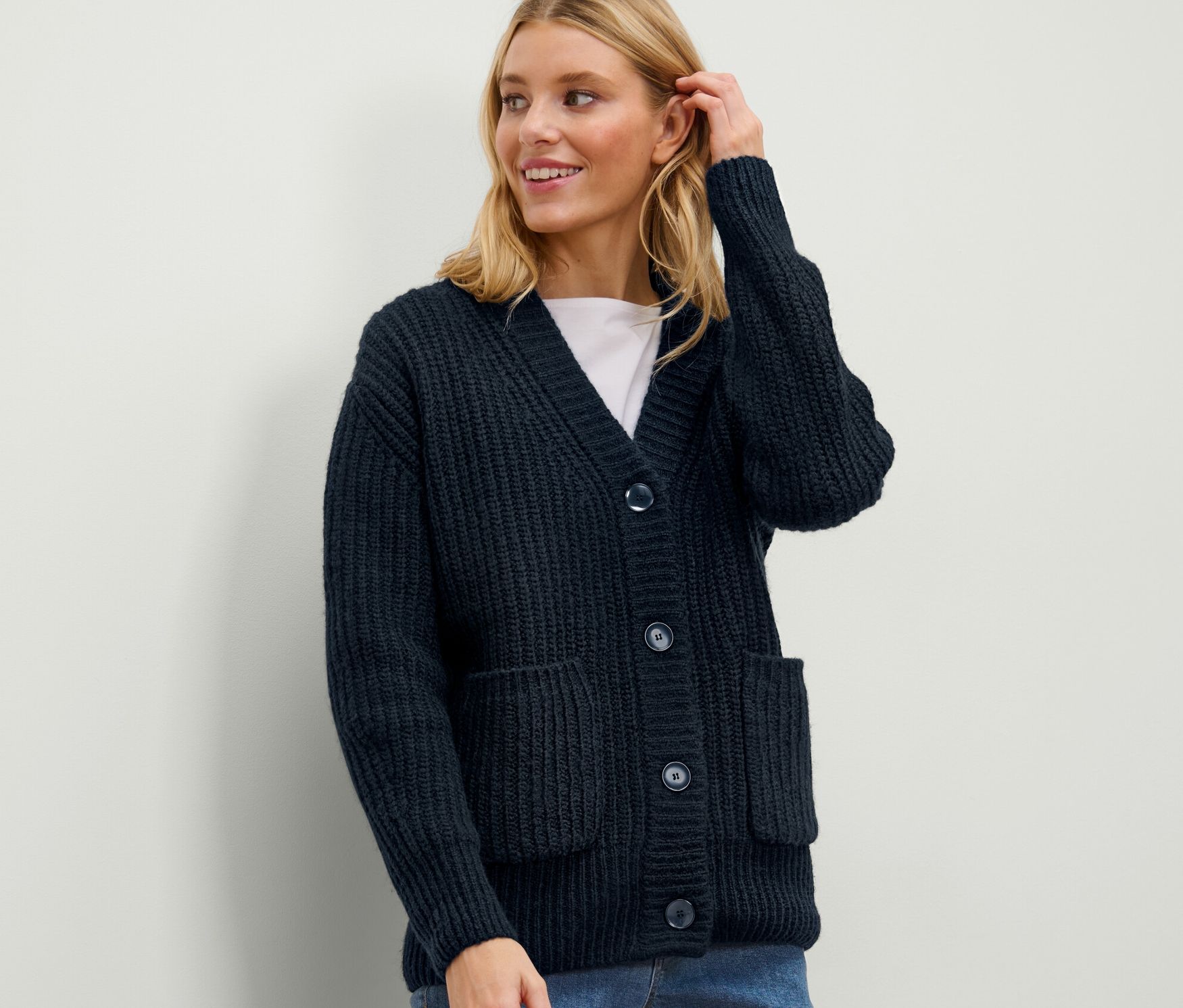 Thumbnail - Tchibo - Gerippter Grobstrick-Cardigan - Damen - Gr. S - dunkelblau