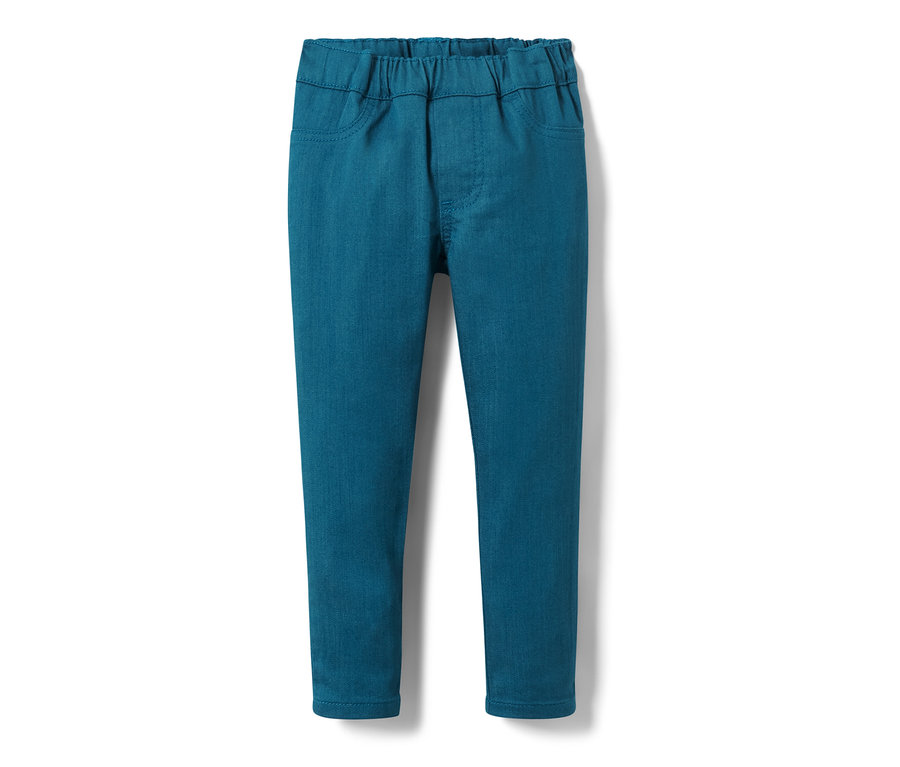 Blaue Kleinkind-Treggings auf weißem Hintergrund.
