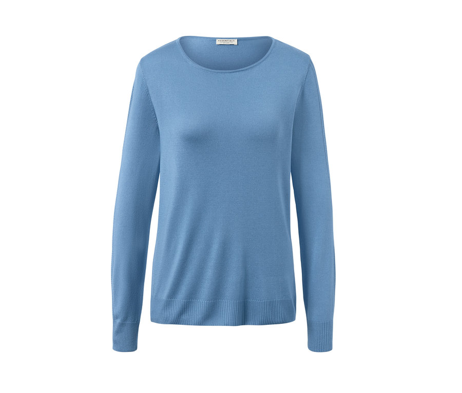 Blauer Feinstrickpullover.