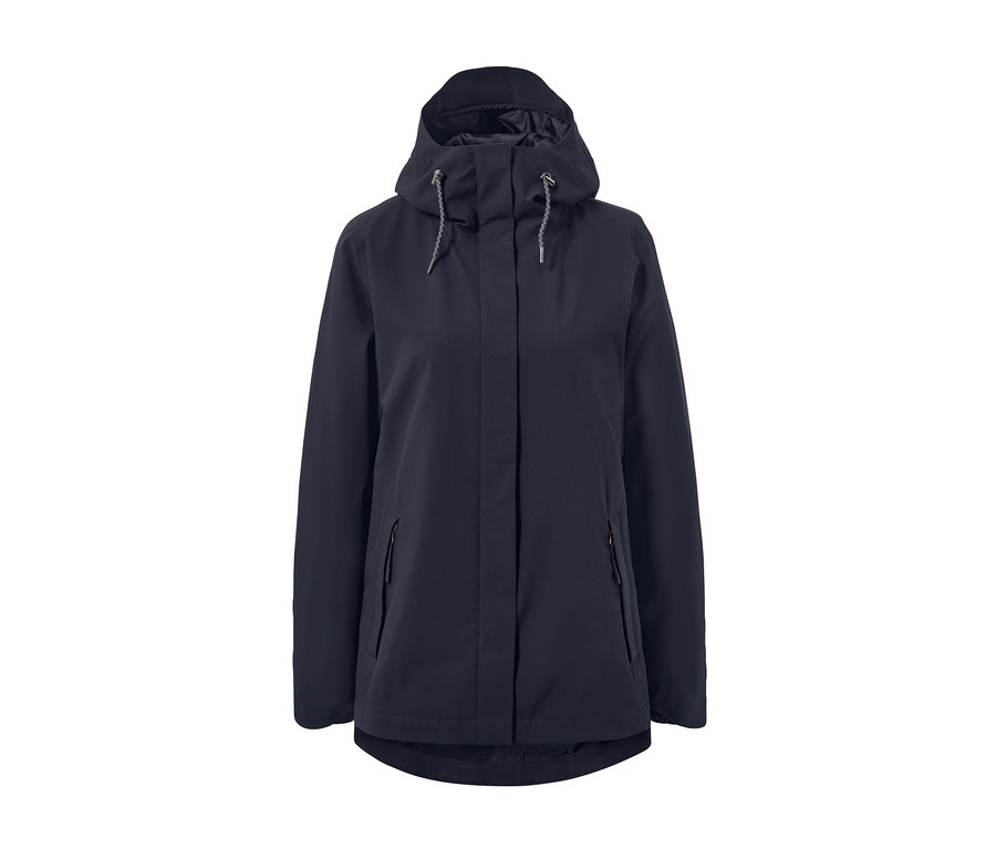 Marineblaue Funktions-Outdoorjacke.