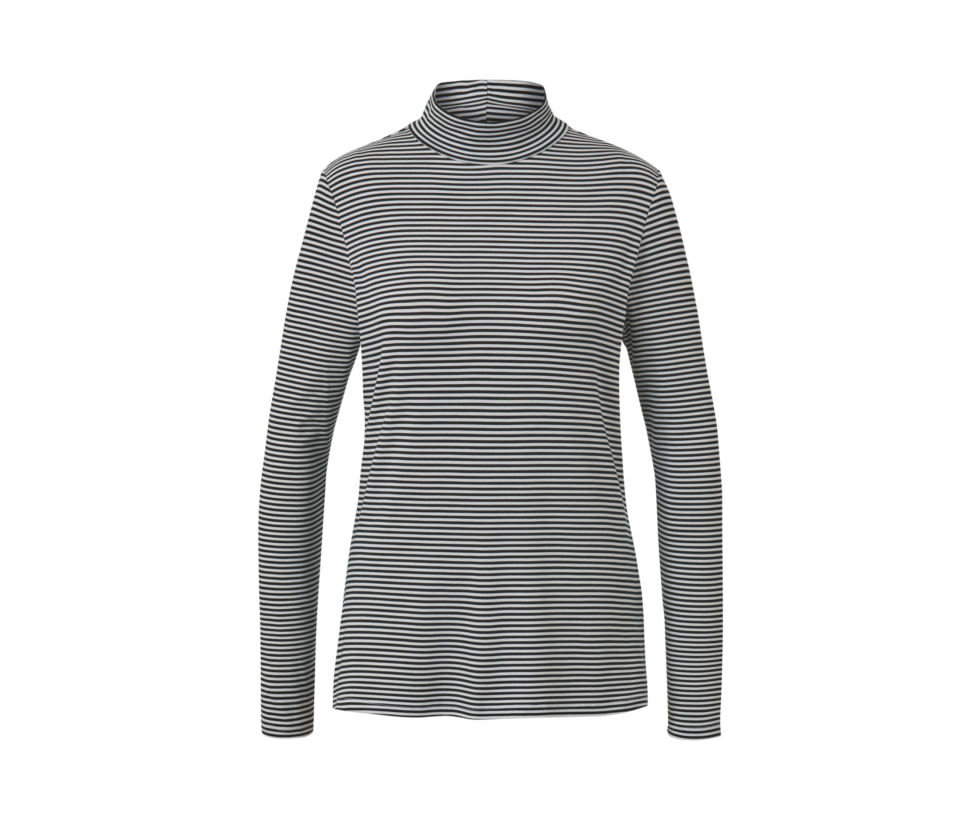 Tchibo - Gestreiftes Blusenshirt mit Stehkragen - Damen - Gr. L - schwarz/gestreift
