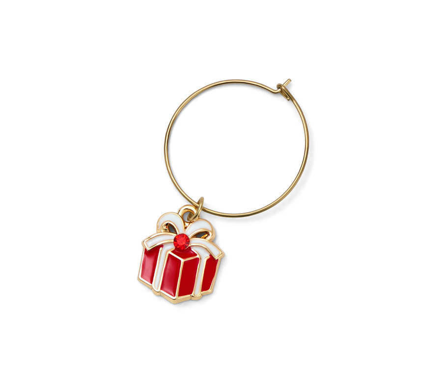 Goldener Ring mit rot-weissem Geschenk Anhänger, ein Glasmarkierer.
