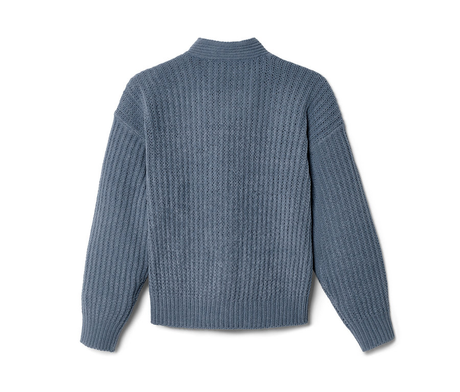 Blaue Kinder Chenille-Strickjacke.