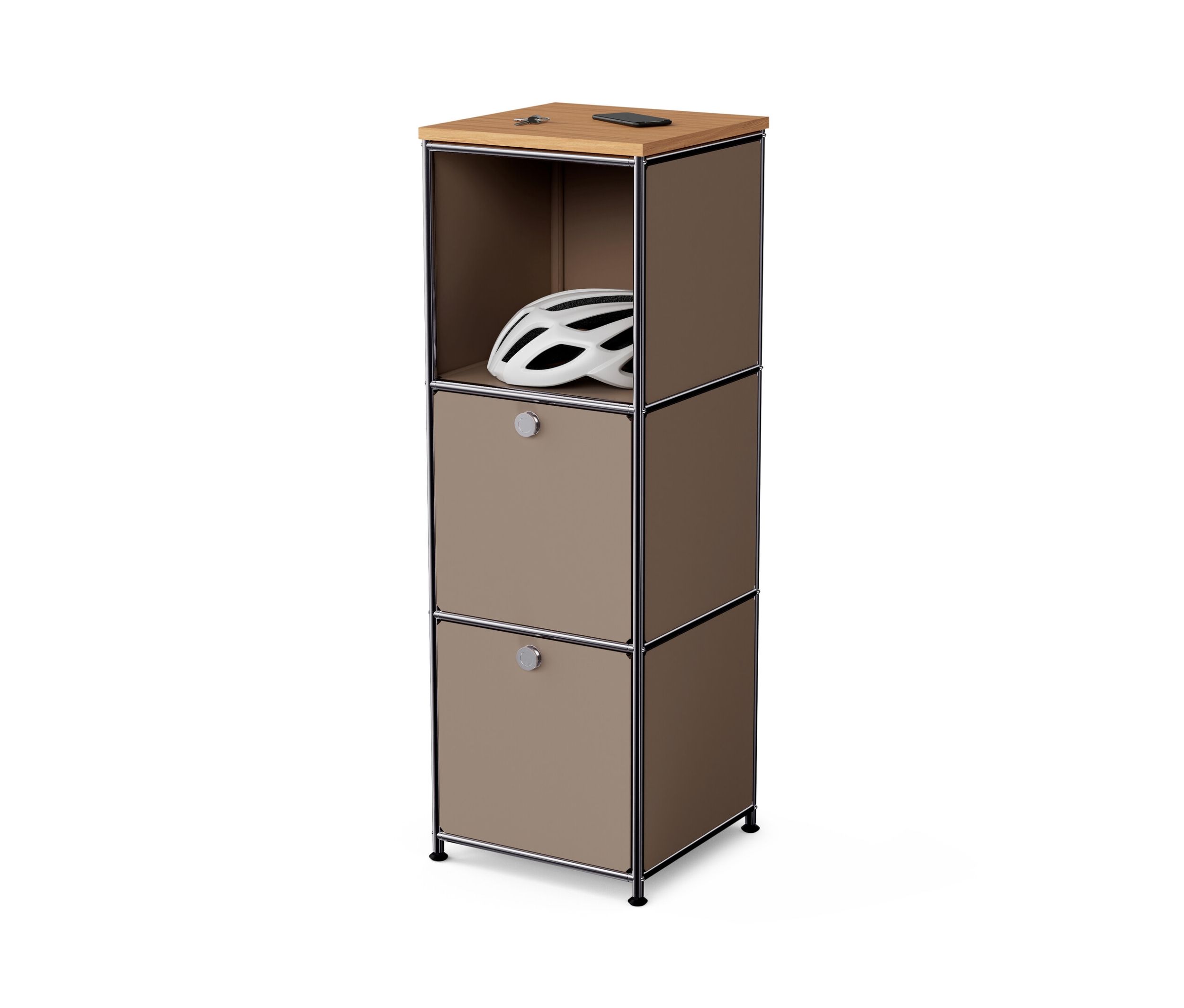 Tchibo - Schmale Kommode Metall »Cn3« mit Holzplatte und 2 Klappenfächern - 40,5x40,5x121,5cm - taupe - Stahl / Aluminiu...