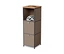 Schmale Kommode Metall »CN3« mit Holzplatte und 2 Klappenfächern, taupe. Im oberen offenen Fach befindet sich ein weißer Helm.