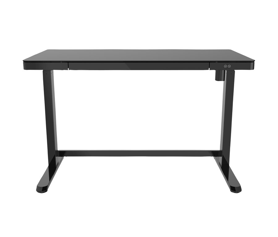 Schwarzer, höhenverstellbarer Schreibtisch MEDION® mit den Maßen 120 x 60 cm.