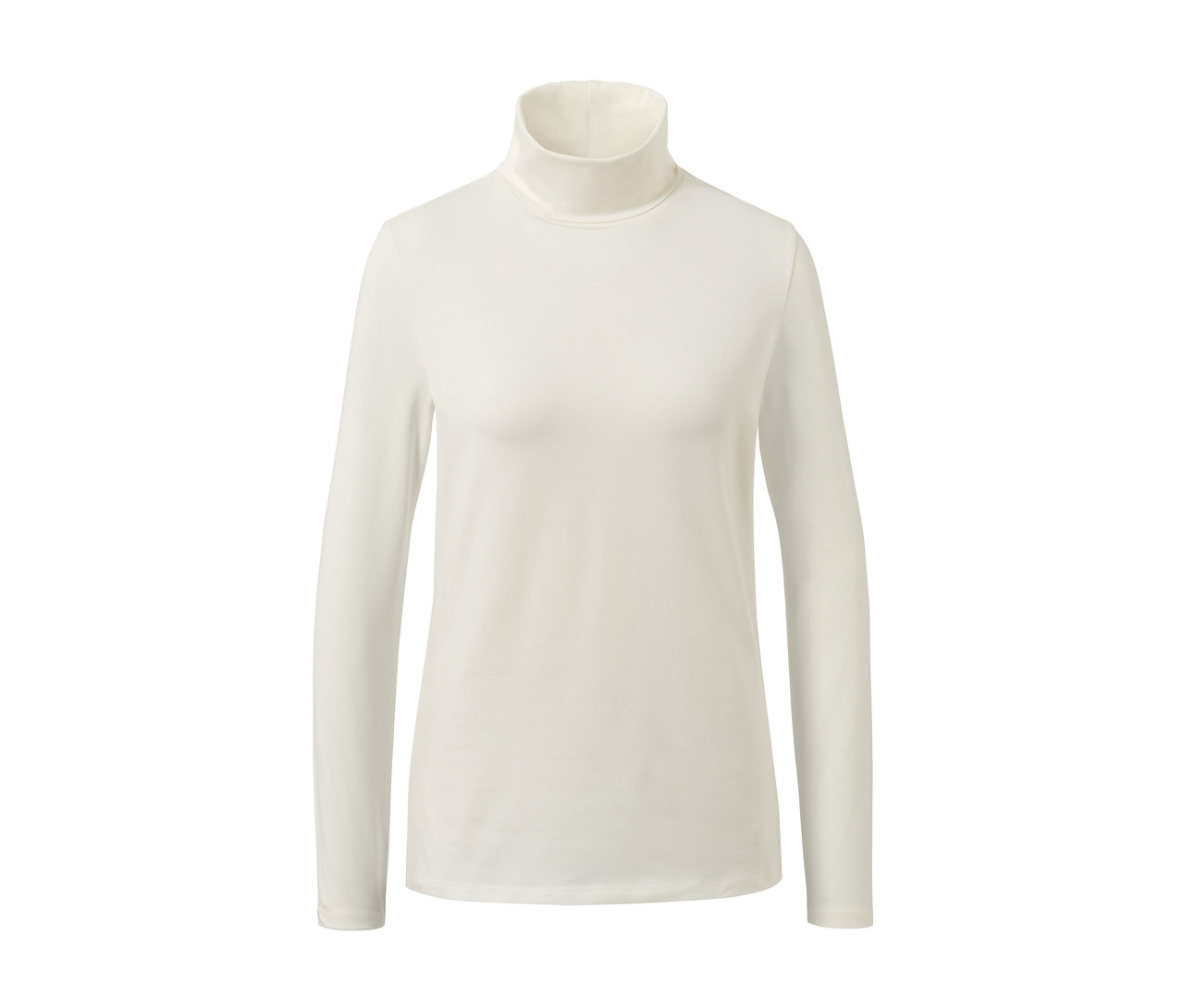 Cremefarbenes Rollkragenshirt.
