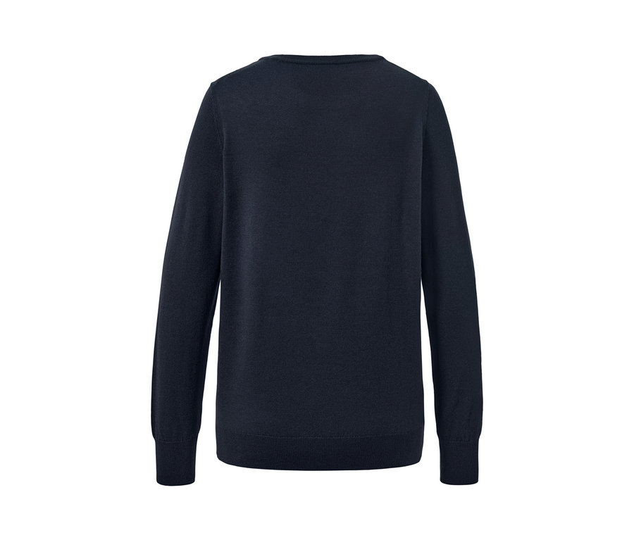 Dunkelblauer Merino-Feinstrickpullover.