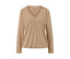 Ein strukturiertes, camel-farbenes Langarmshirt mit V-Ausschnitt.
