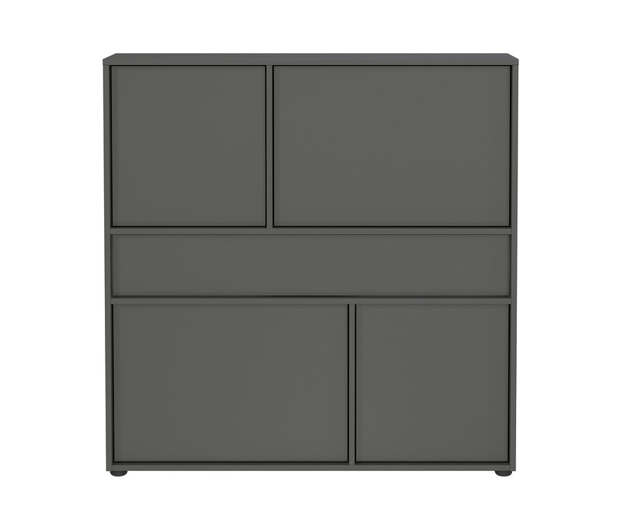 Grauer Ameca Mehrzweckschrank mit 4 Türen und einer Schublade.