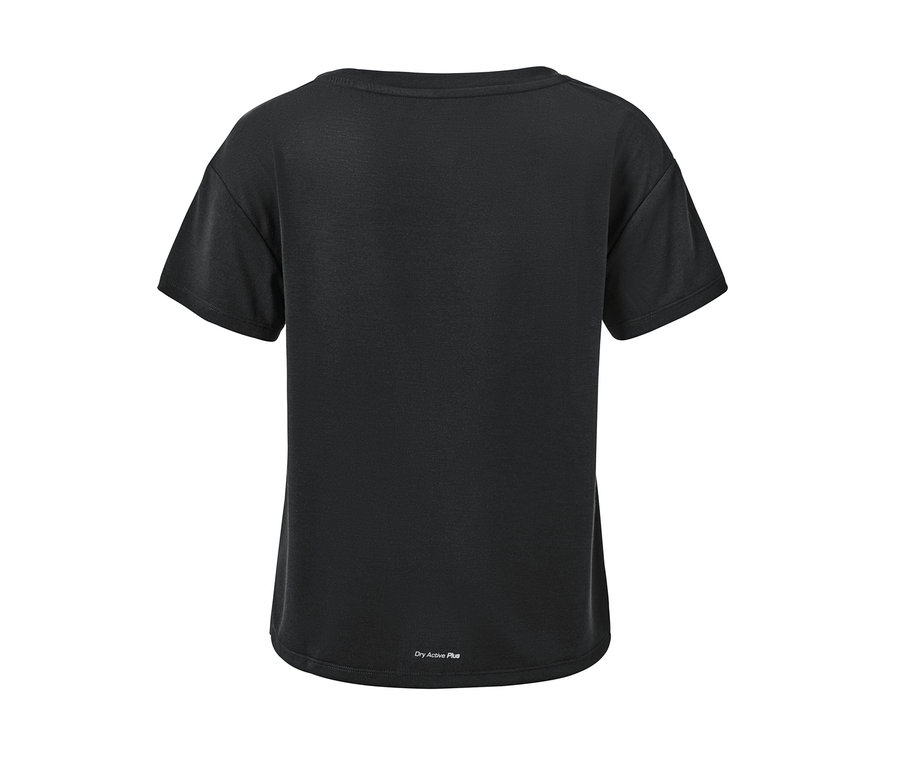 Detailansicht eines schwarzen 2-in-1-Kurzarm-Sportshirts.