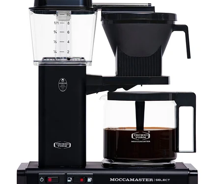 Detailansicht einer mattschwarzen Moccamaster KBG Select Filterkaffeemaschine.
