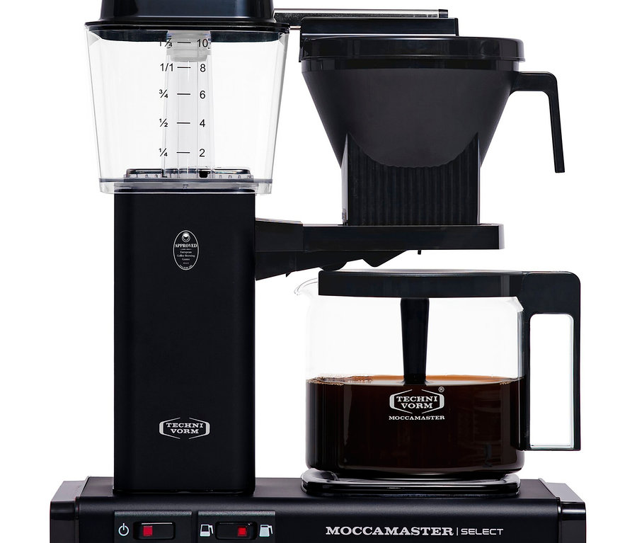 Detailansicht einer mattschwarzen Moccamaster KBG Select Filterkaffeemaschine.