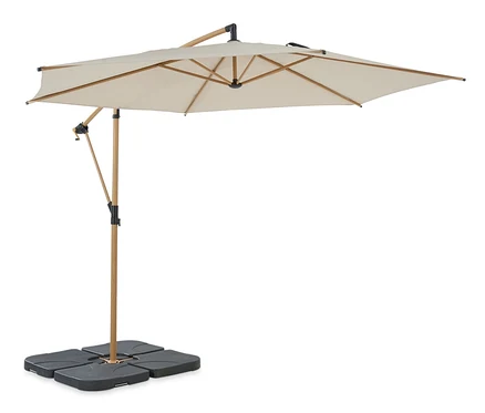 Beiger Leco Ampelschirm* Ø 300 cm, inklusive Schirmständer und Abdeckhaube.