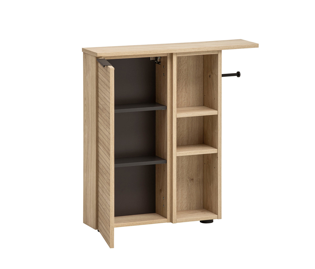Offener, heller Holz-Nischenschrank „Mads“ mit Regalen.