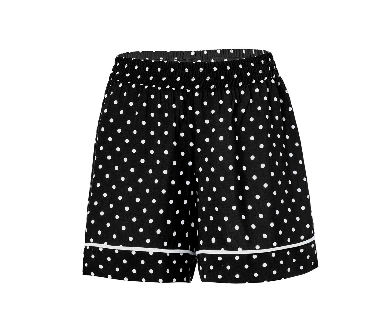 Schwarzer Shorty-Pyjama mit weißen Punkten.