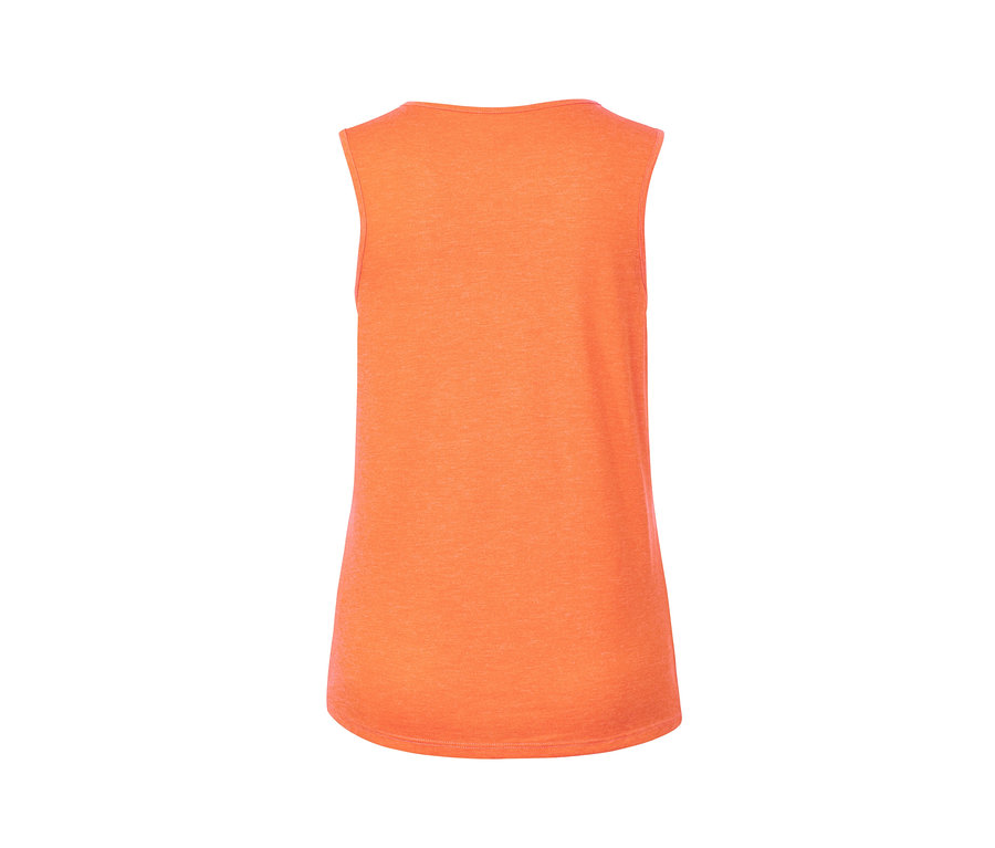 Detailansicht eines orangefarbenen 2-in-1-Sportshirts.