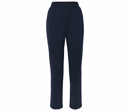 Dunkelblaue Hose mit elastischem Bund.