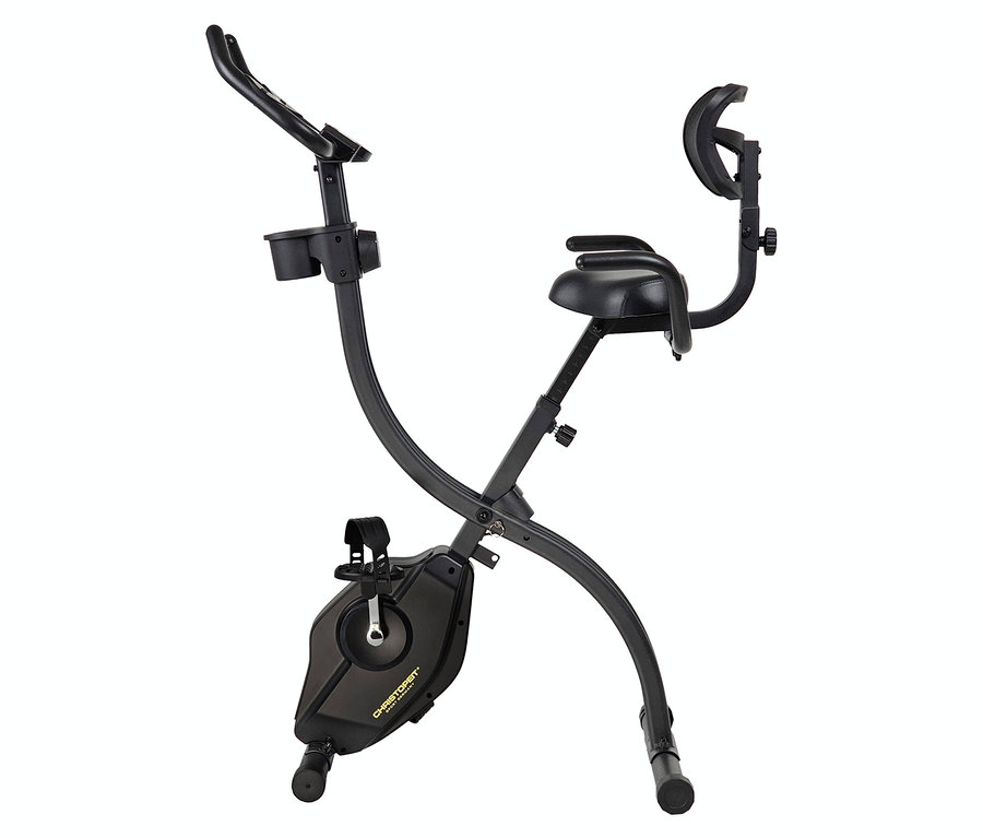 Schwarzer Heimtrainer auf weißem Hintergrund.