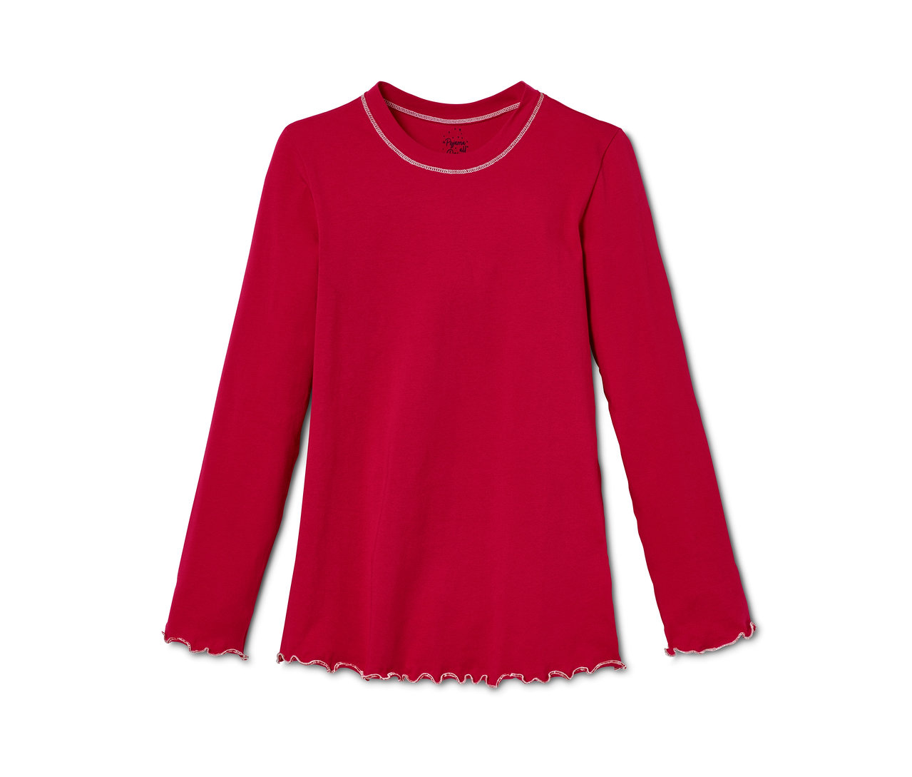 Roter Pyjama aus Bio-Baumwolle mit langen Ärmeln.