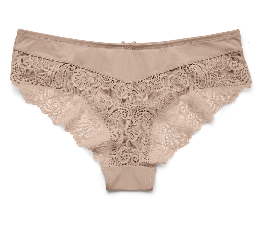 Beige Unterhose mit Spitze.