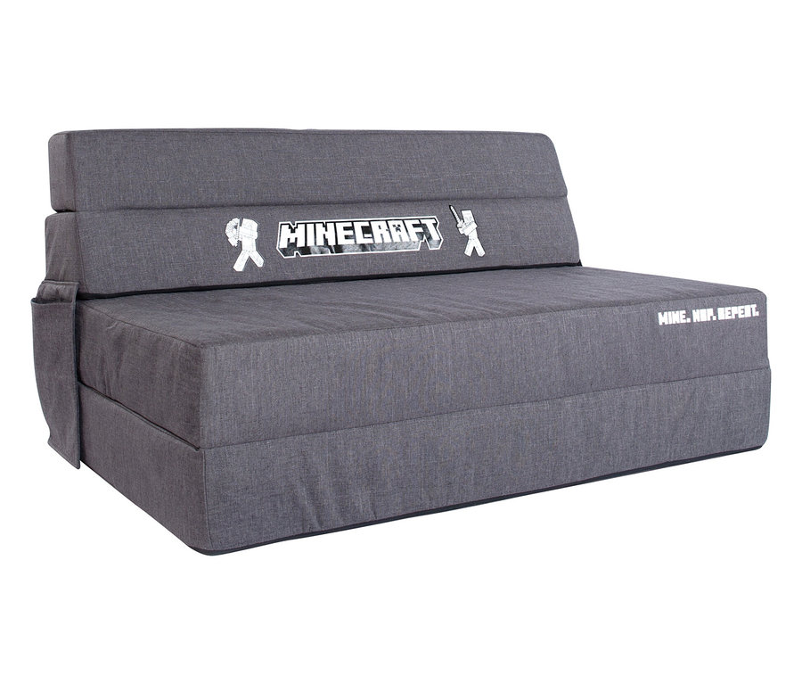 Graues roba Minecraft Gaming Sofa ist auf einem weißen Hintergrund zu sehen.