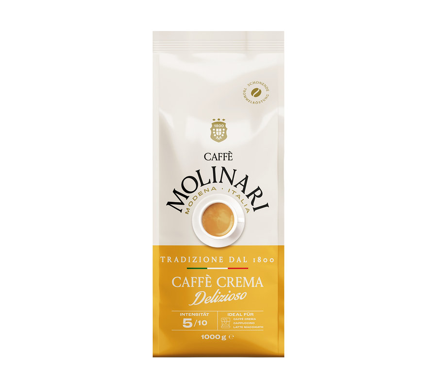 Eine Packung Caffè Molinari Caffè Crema Delizioso.