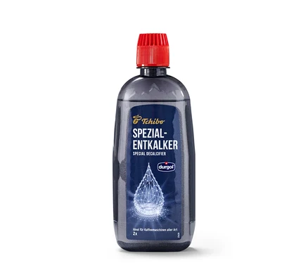 Eine Flasche durgol® Spezial-Entkalker, 400 ml, mit rotem Verschluss steht auf einem weißen Hintergrund.