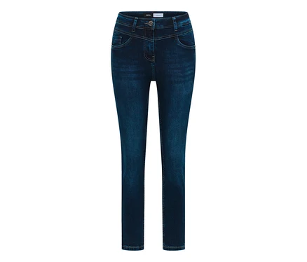 Dunkelblaue CECIL Jeans mit leicht verwaschenem Look und sichtbaren Taschen.
