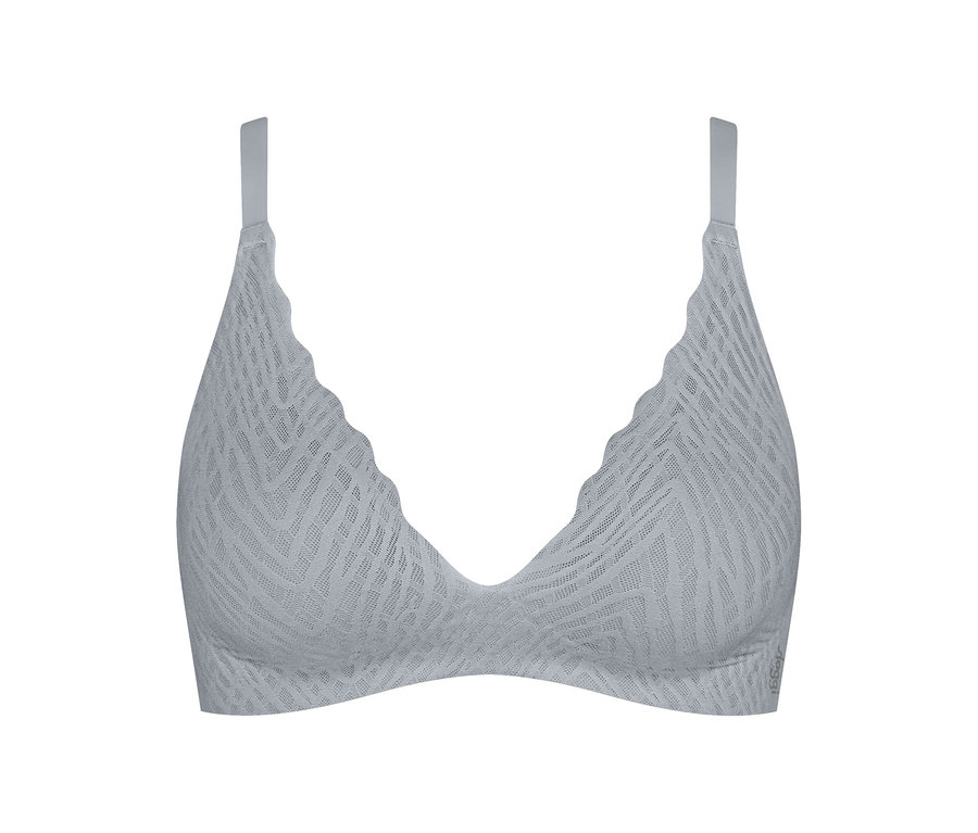 Hellgrauer sloggi Zero Feel Bliss Push-Up-BH mit gewellten Kanten und strukturiertem Zickzackmuster.