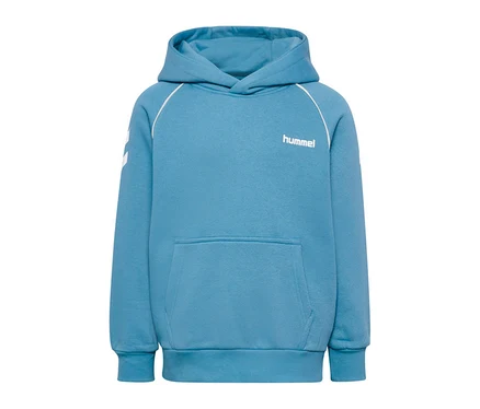 Hellblauer hummel loose Chevron Hoodie mit Kapuze, Kängurutasche und weißen Streifen an den Schultern.