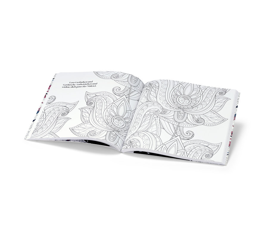 Offenes Buch »Meine kreative Ausmalzeit« mit Mandala-Illustrationen.