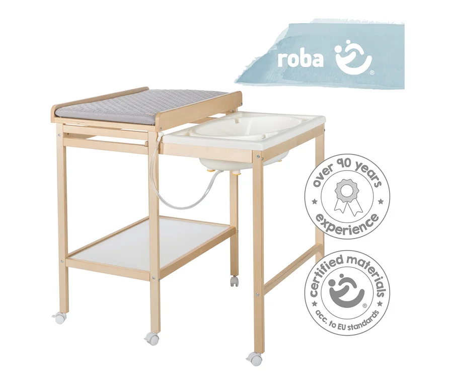 roba Bade-Wickel-Kombination »Baby Pool« mit hellem Rahmen, Wickelauflage und Babywanne.
