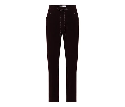Dunkelbraune CECIL Cordhose mit elastischem Bund, Kordelzug und Reißverschlusstaschen.