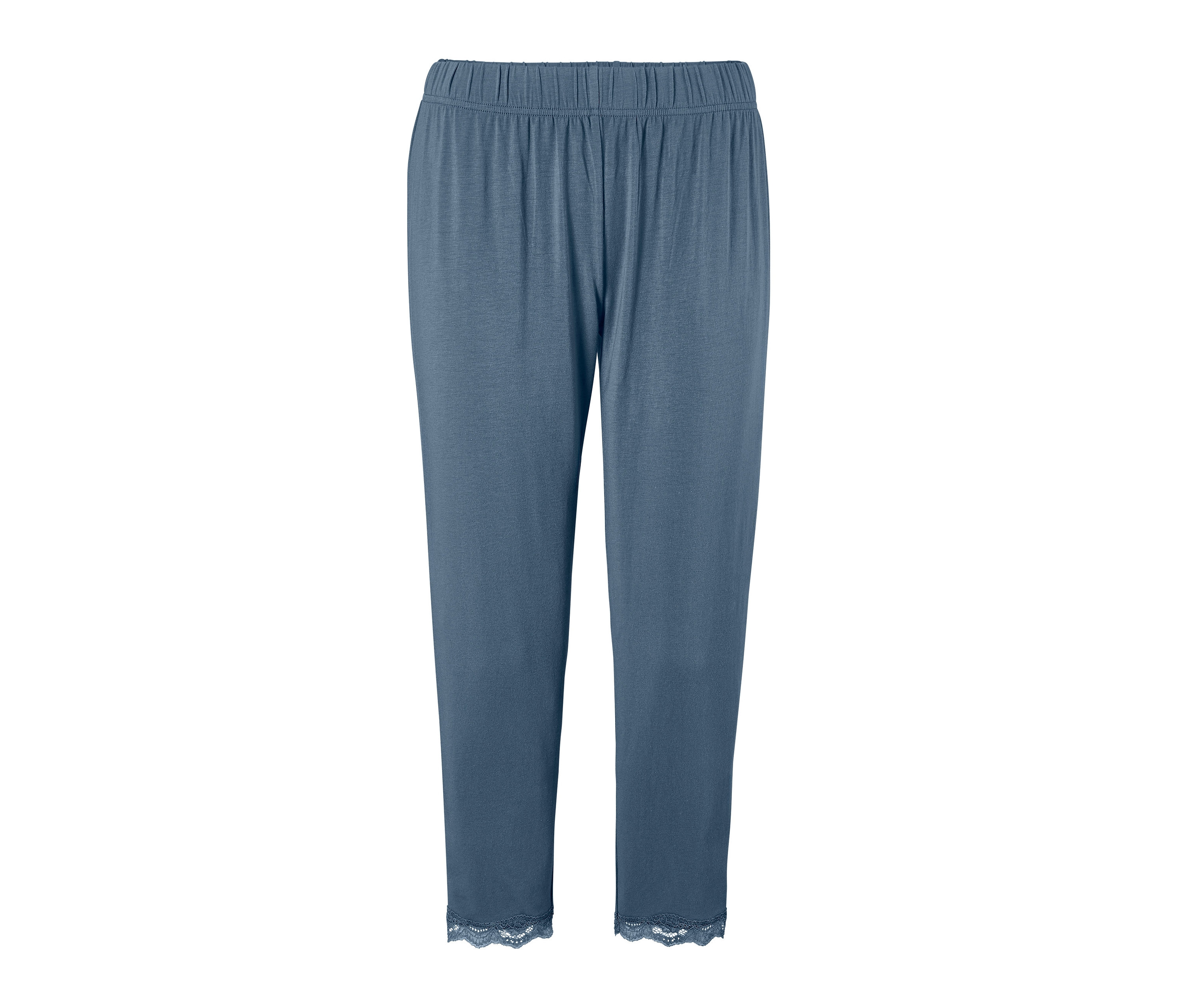 Blaue Pyjamahose mit Spitze.