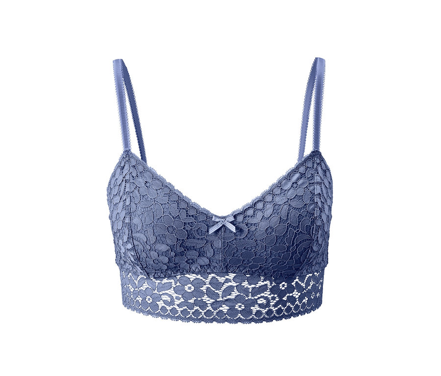 Blaues Spitzen-Bustier mit Schleife in der Mitte.
