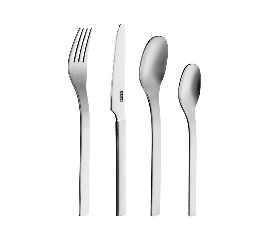 Gabel, Messer, Löffel und Teelöffel aus dem 16-teiligen Besteck-Set BODUM® Barcelona.