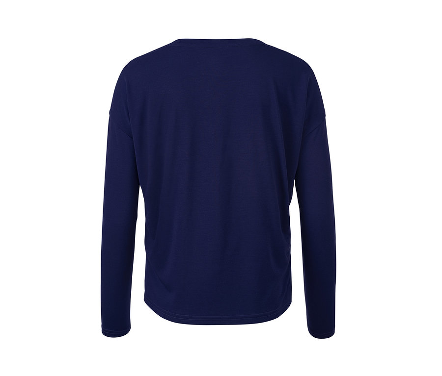 Dunkelblaues 2-in-1-Sportshirt von hinten gezeigt.