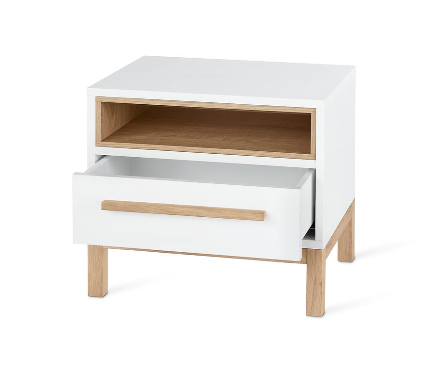 Weißer Nachttisch »Eklund« mit Schublade und offenem Fach.