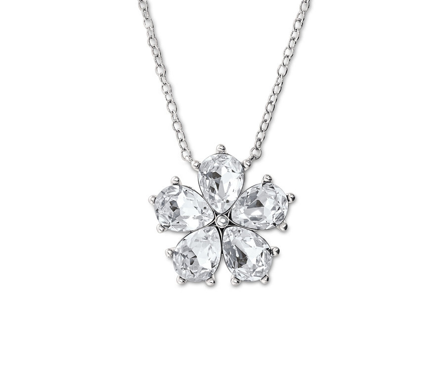 Kette, rhodiniert, mit Blüte aus Glaskristallen.