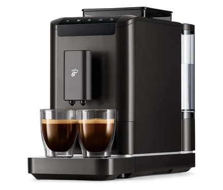 Schwarzer »Esperto2 Caffè« Kaffeevollautomat mit zwei Tassen Kaffee.