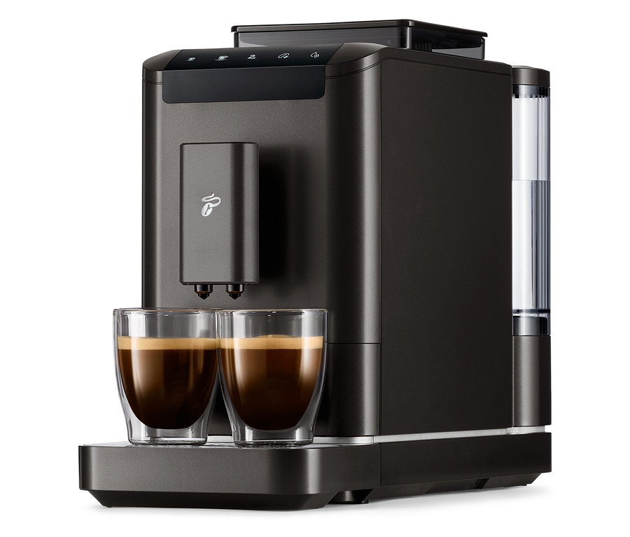 Schwarzer »Esperto2 Caffè« Kaffeevollautomat mit zwei Tassen Kaffee.