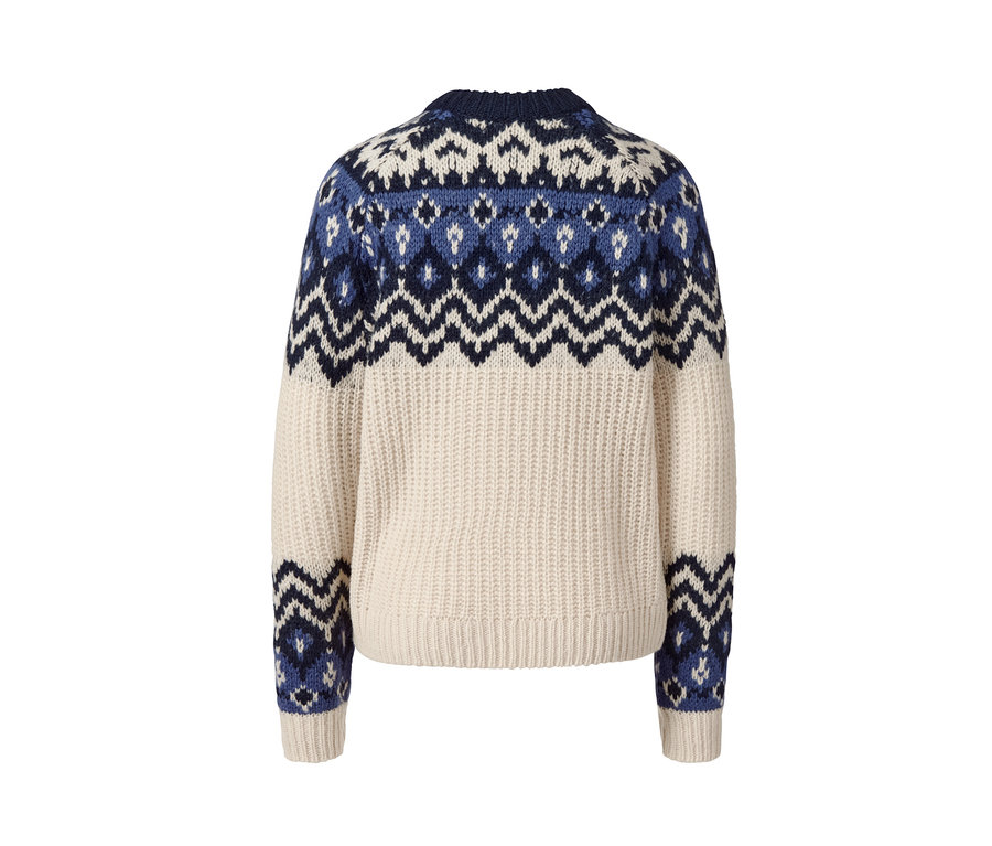 Detailansicht eines Norweger-Strickpullovers.