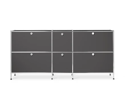 Graues Sideboard Metall »CN3« groß mit 6 Klappenfächern.