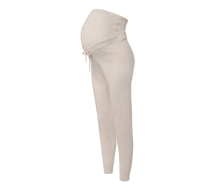 Beige Umstands-Loungekombination mit elastischem Bund und Kordelzug.