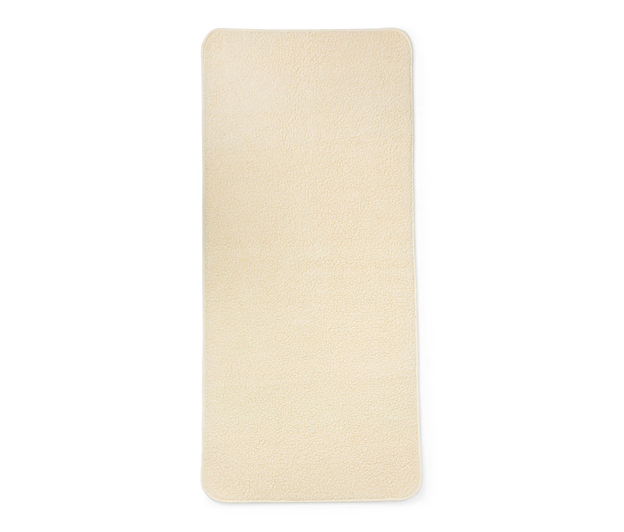 Beige Schurwoll-Yogamatte.