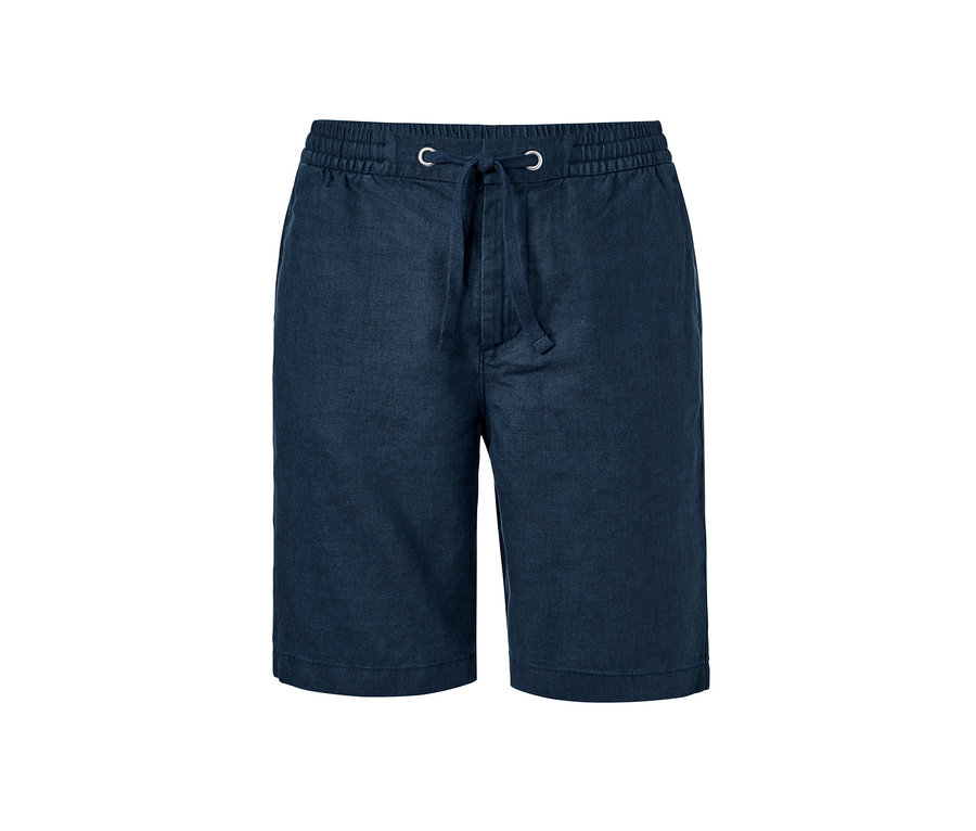 Marineblaue Leinen-Shorts mit Kordelzug.