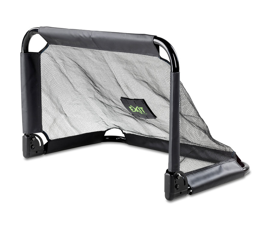 Ein einzelnes schwarzes EXIT Mini-Fußballtor »Pico« mit schwarzem Netz vor einem weißen Hintergrund.