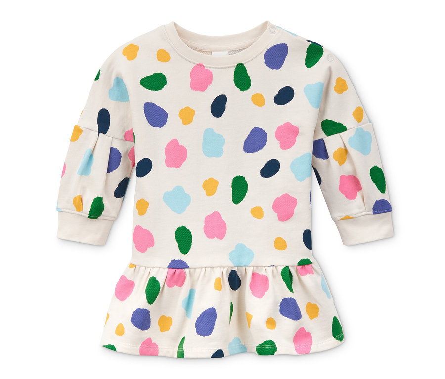 Sweatkleid aus Bio-Baumwolle mit farbigem Muster.